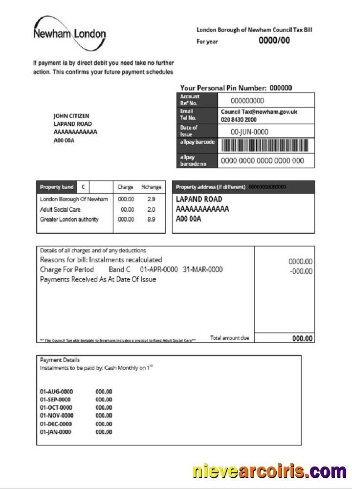 United Kingdom London of Borough of Newham council tax bill